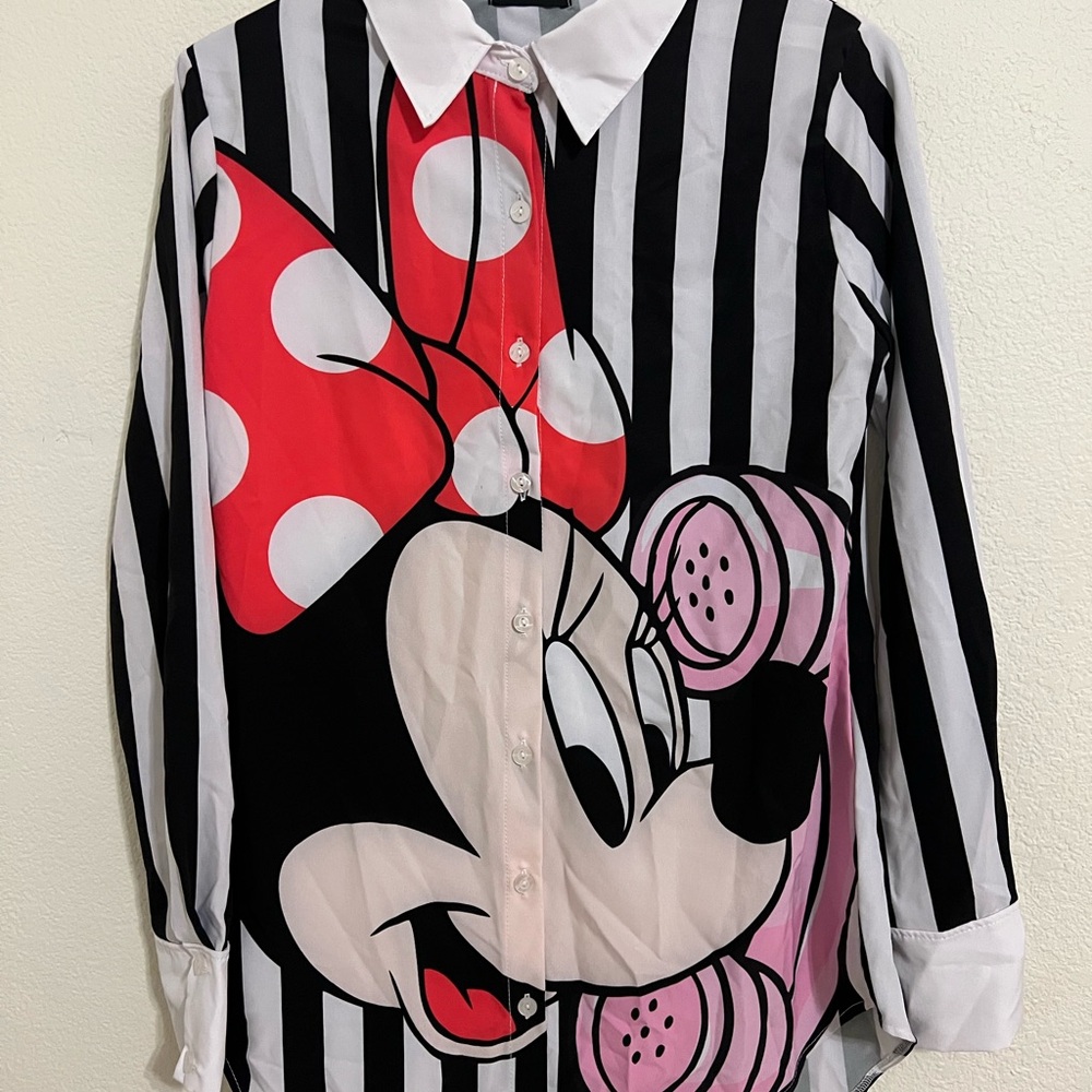 Disney Minnie Mouse Striped Kids Shirt - Black, White, Red